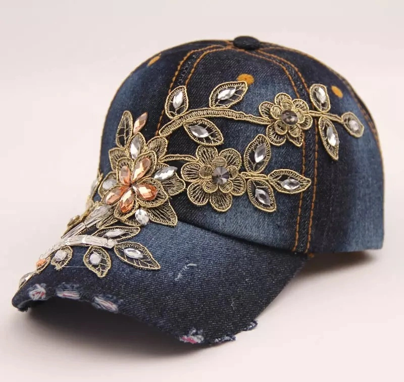 Trendy Ladies Cowboy Hats with Ornaments for Women Denim Baseball Caps